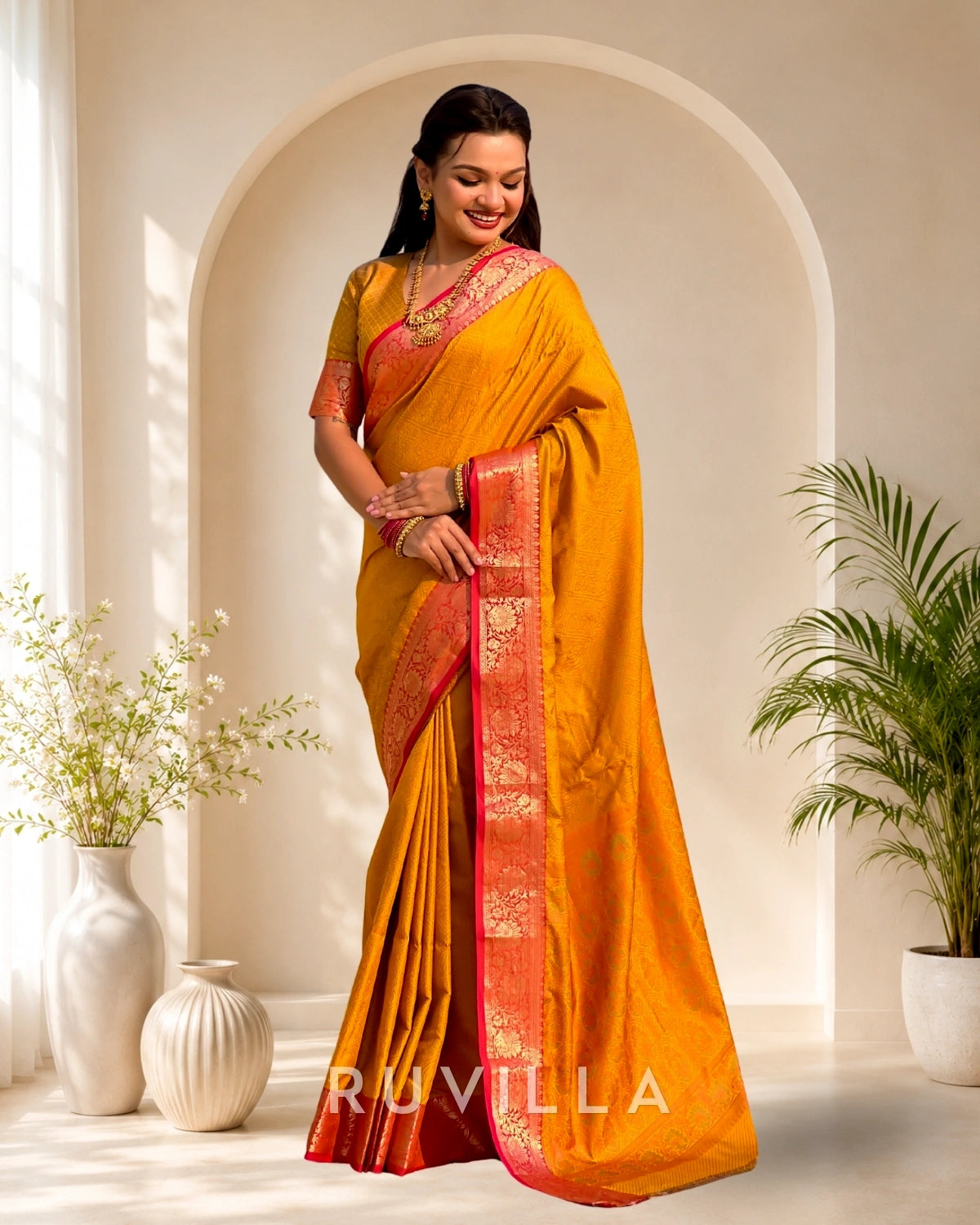 Mustard Soft Patola Silk Saree with Bandhani Weaves & Rich Zari Border