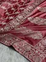 Rose Pink Mashru Katan Silk Banarasi Saree with zari butti weaving by Ruvilla
