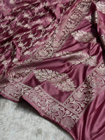 Rose Pink Mashru Katan Silk Banarasi Saree with zari butti weaving by Ruvilla