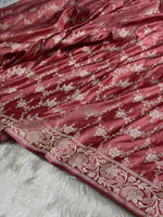 Rose Pink Mashru Katan Silk Banarasi Saree with zari butti weaving by Ruvilla
