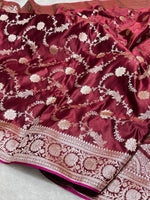 Wine Banarasi Silk Saree with Tanchui Meena Heavy Pallu