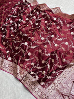 Wine Banarasi Silk Saree with Tanchui Meena Heavy Pallu