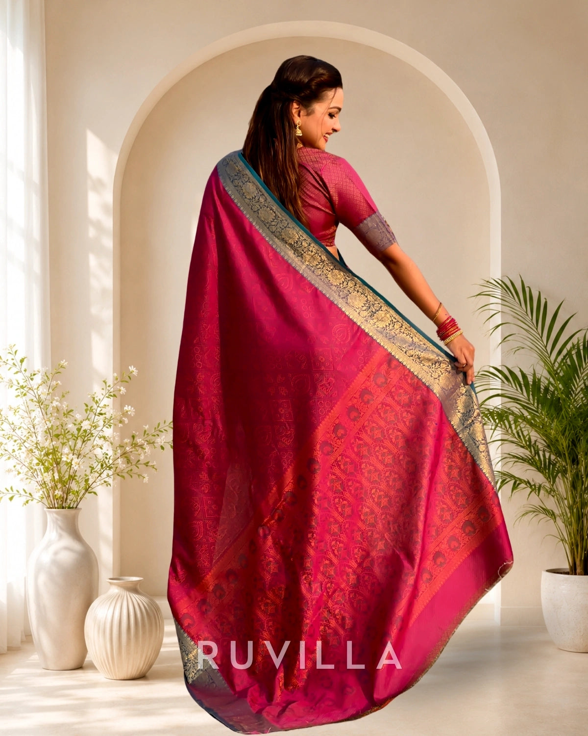 Dark Pink Soft Patola Silk Saree with Bandhani Weaves & Rich Zari Border