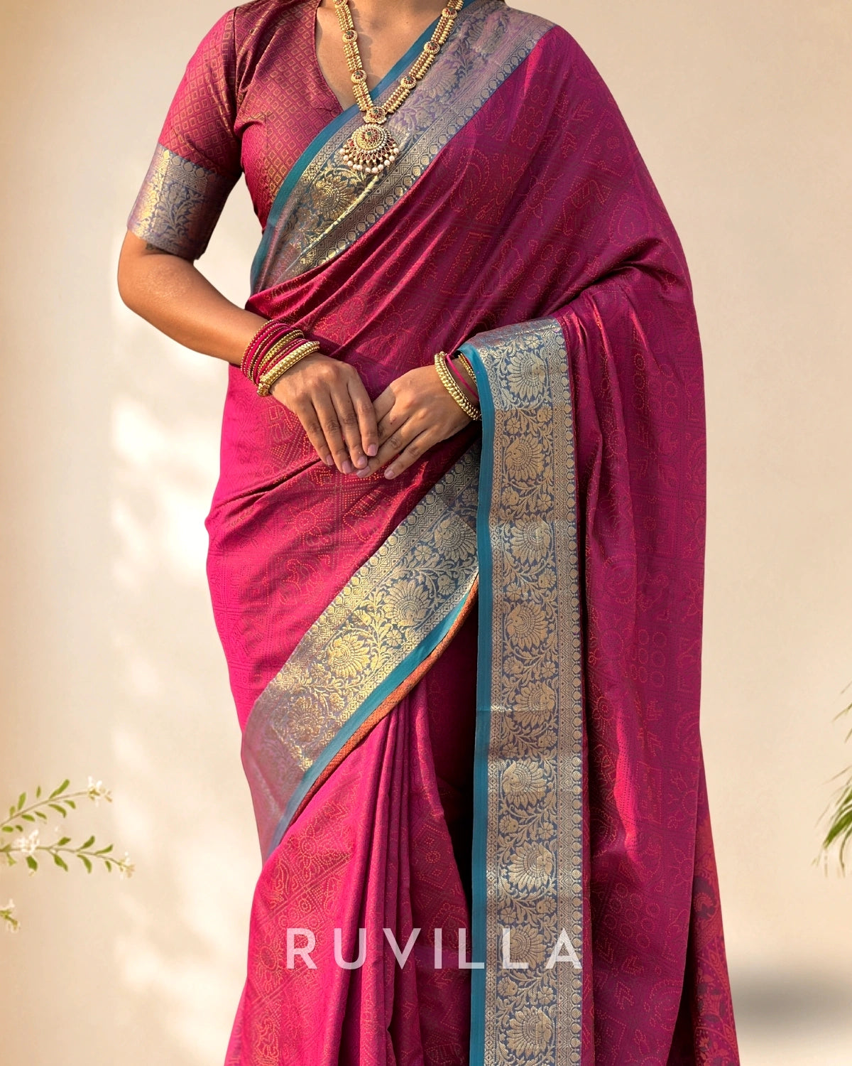 Dark Pink Soft Patola Silk Saree with Bandhani Weaves & Rich Zari Border