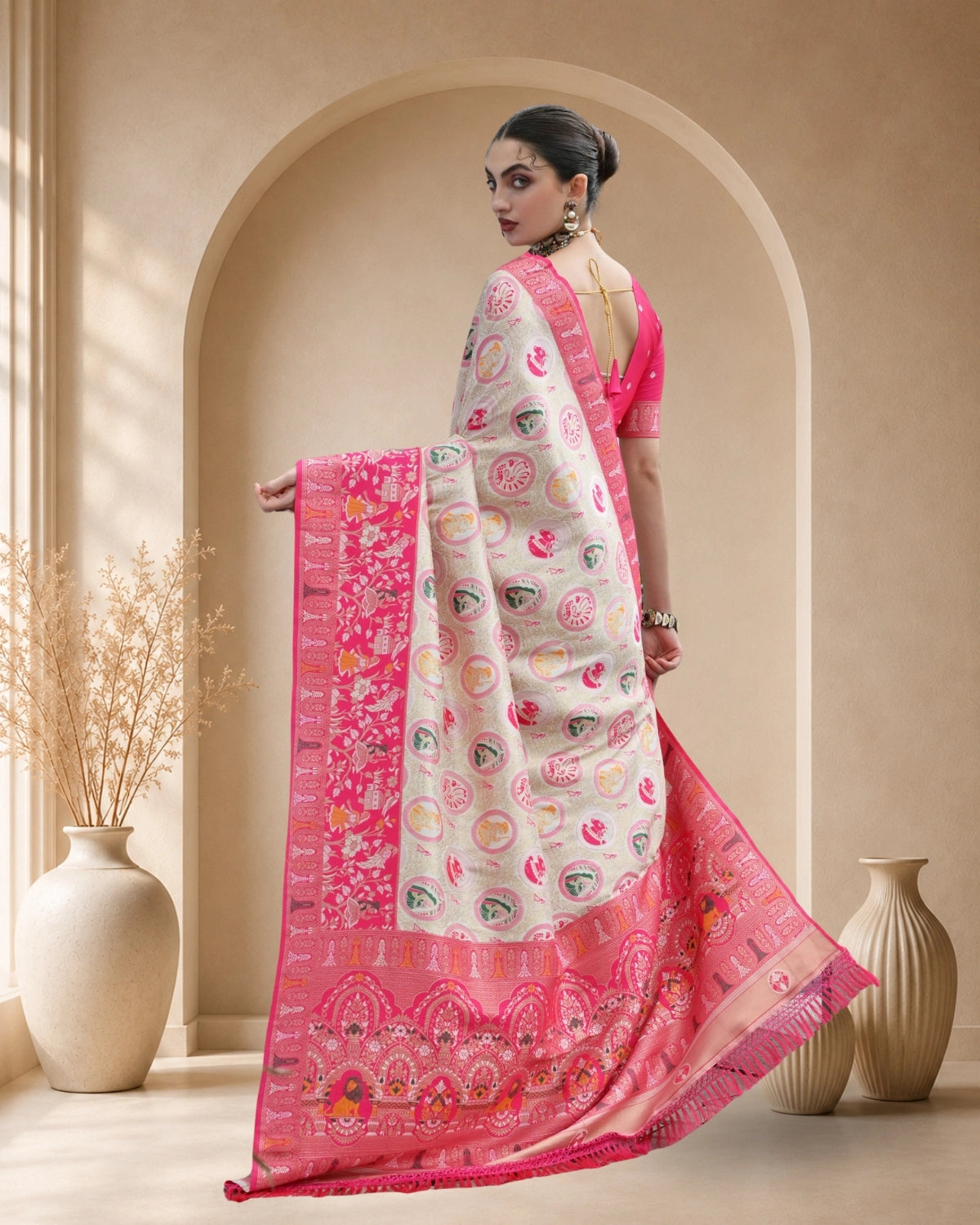 Premium Banarasi Silk Patola Saree with Meena & Zari Weaving Rich Pallu