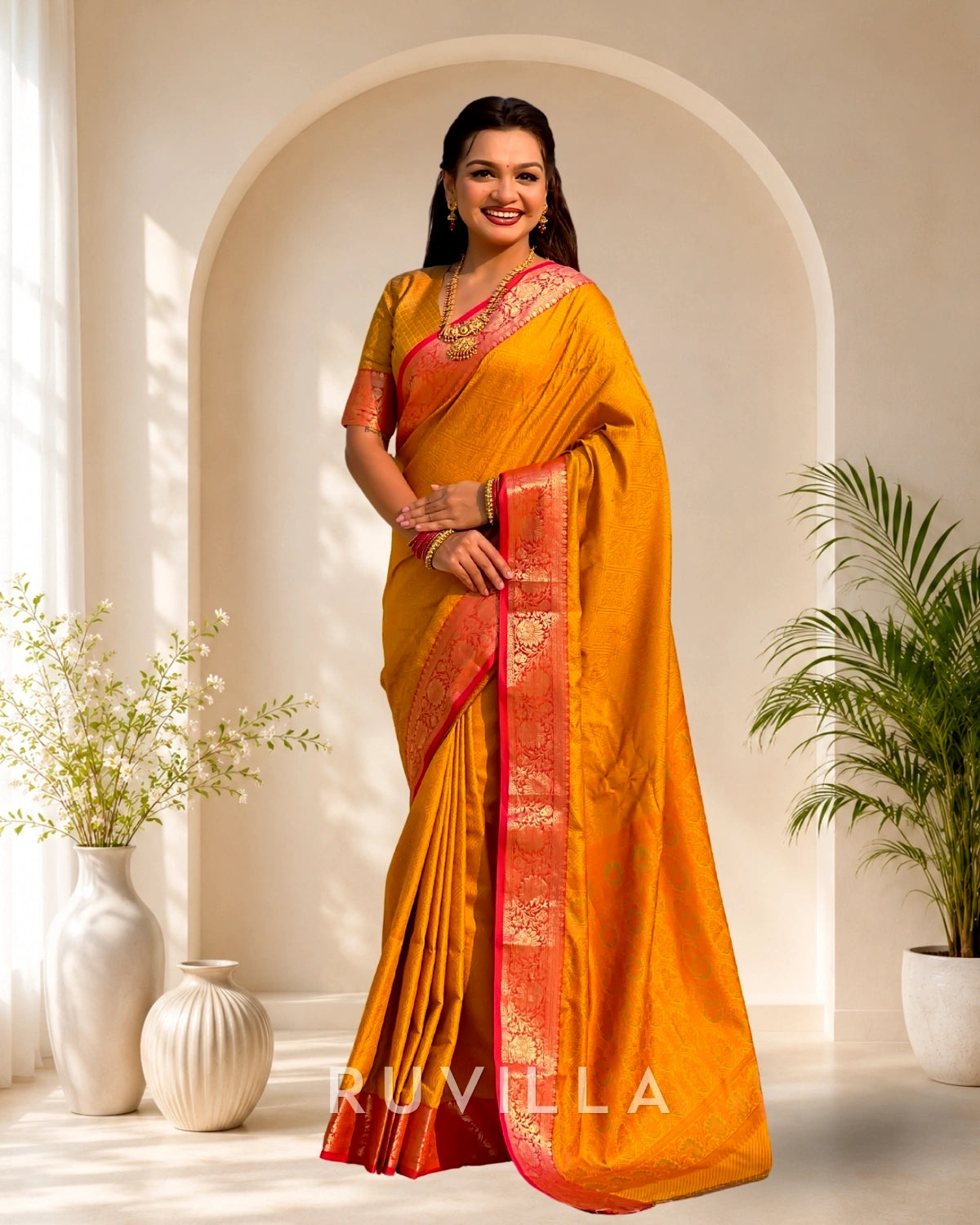 Mustard Soft Patola Silk Saree with Bandhani Weaves & Rich Zari Border