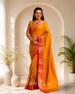 Mustard Soft Patola Silk Saree with Bandhani Weaves & Rich Zari Border