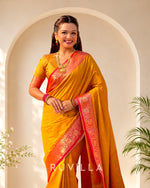 Mustard Soft Patola Silk Saree with Bandhani Weaves & Rich Zari Border