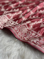 Rose Pink Mashru Katan Silk Banarasi Saree with zari butti weaving by Ruvilla