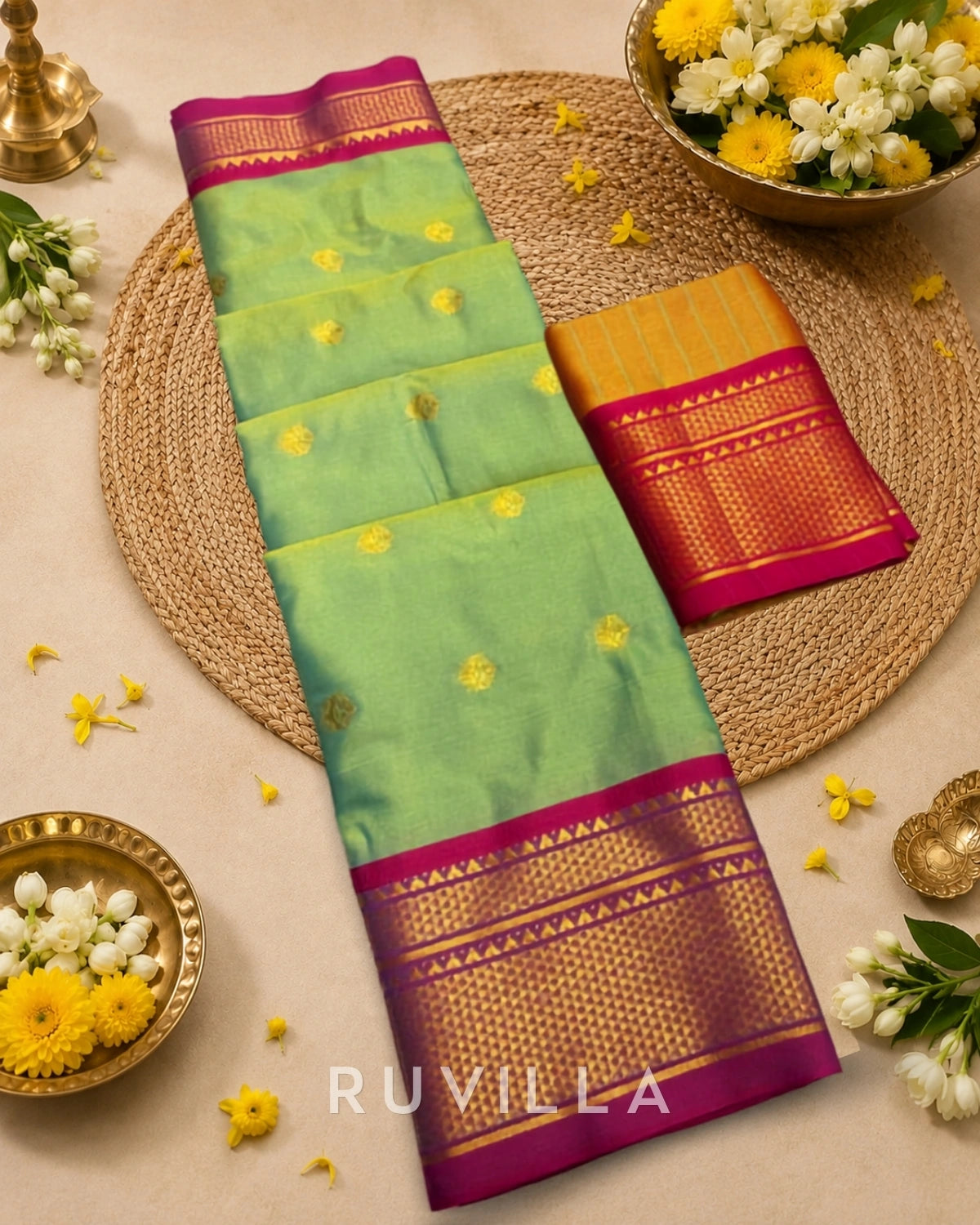 Two Tone Border Silk Cotton Saree.