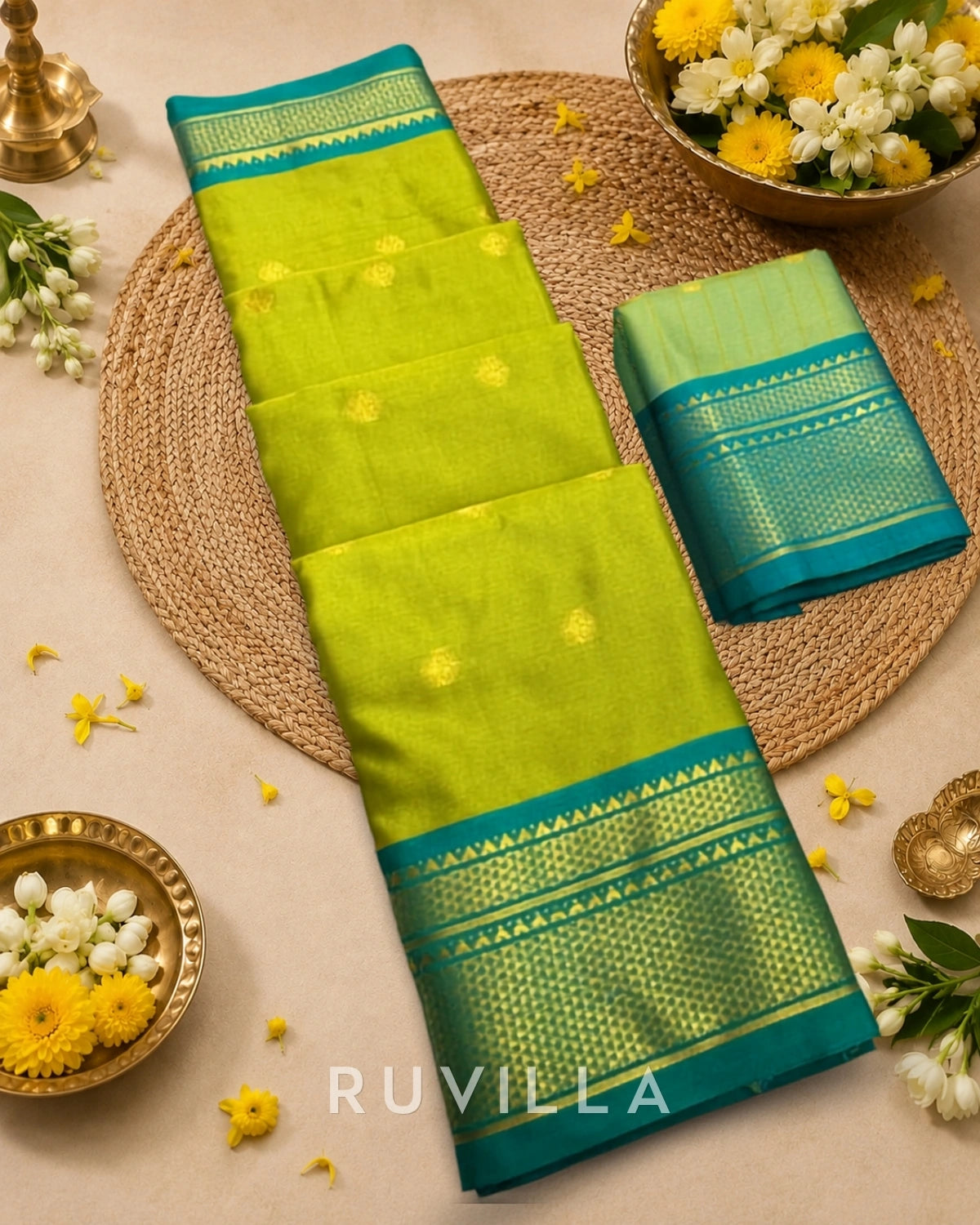 Two Tone Border Silk Cotton Saree.