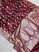 Wine Banarasi Silk Saree with Tanchui Meena Heavy Pallu