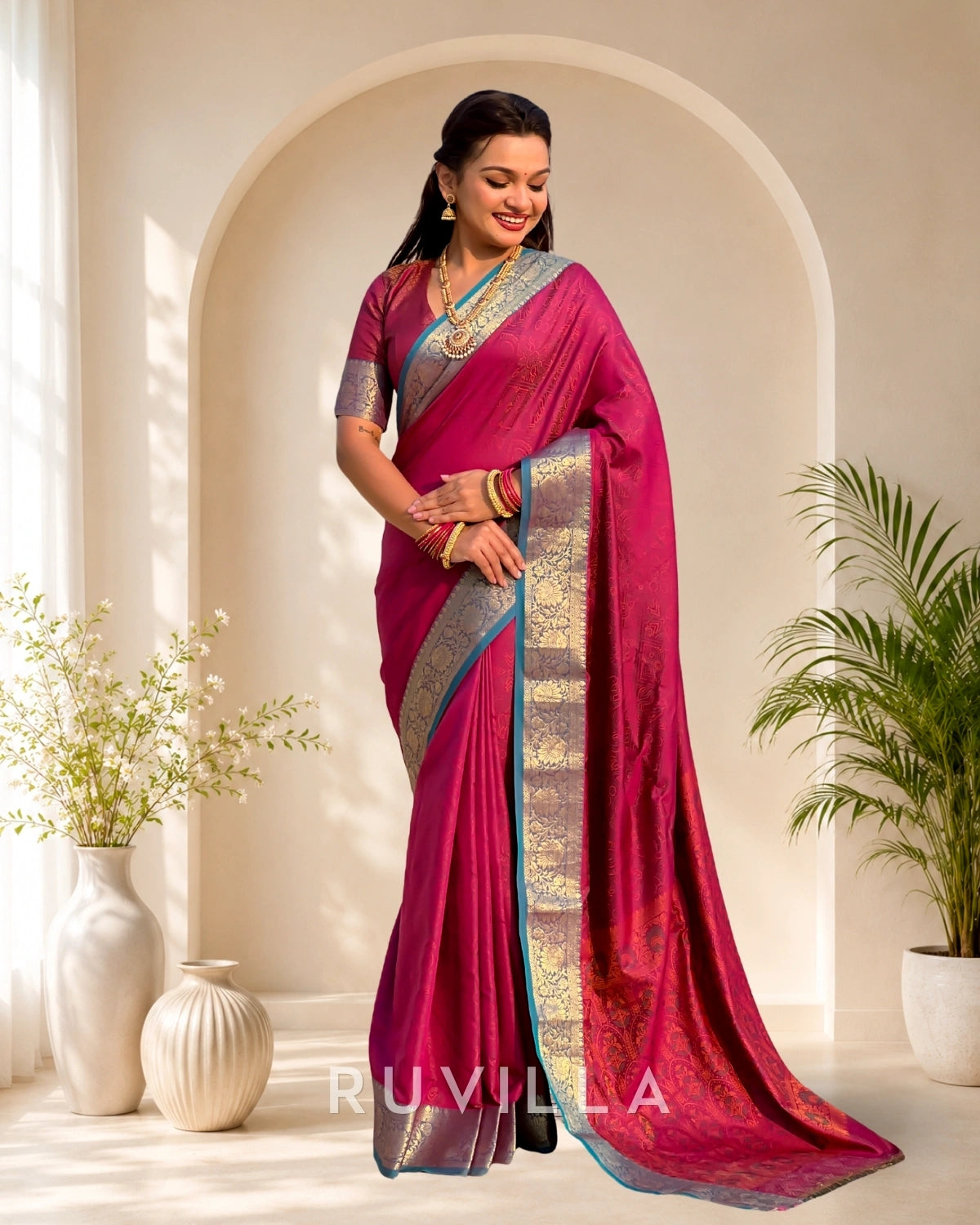 Dark Pink Soft Patola Silk Saree with Bandhani Weaves & Rich Zari Border