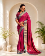 Dark Pink Soft Patola Silk Saree with Bandhani Weaves & Rich Zari Border