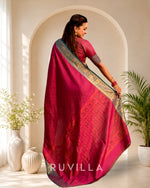 Dark Pink Soft Patola Silk Saree with Bandhani Weaves & Rich Zari Border