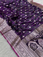 Royal Purple Banarasi Mashru Katan Silk Saree with Heavy Zari Pallu by Ruvilla