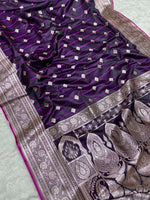 Royal Purple Banarasi Mashru Katan Silk Saree with Heavy Zari Pallu by Ruvilla