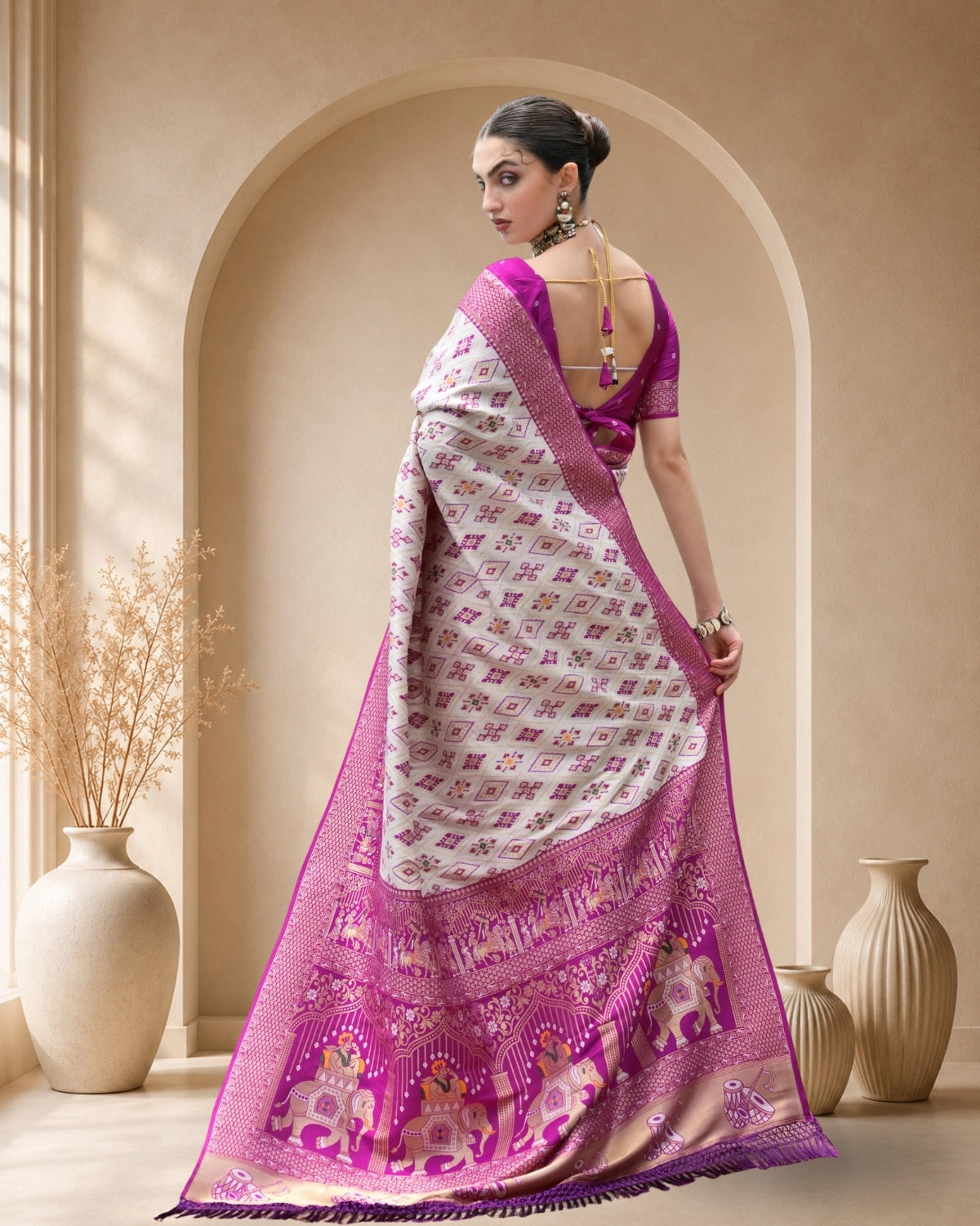 Premium Banarasi Silk Patola Saree with Meena & Zari Weaving Rich Pallu