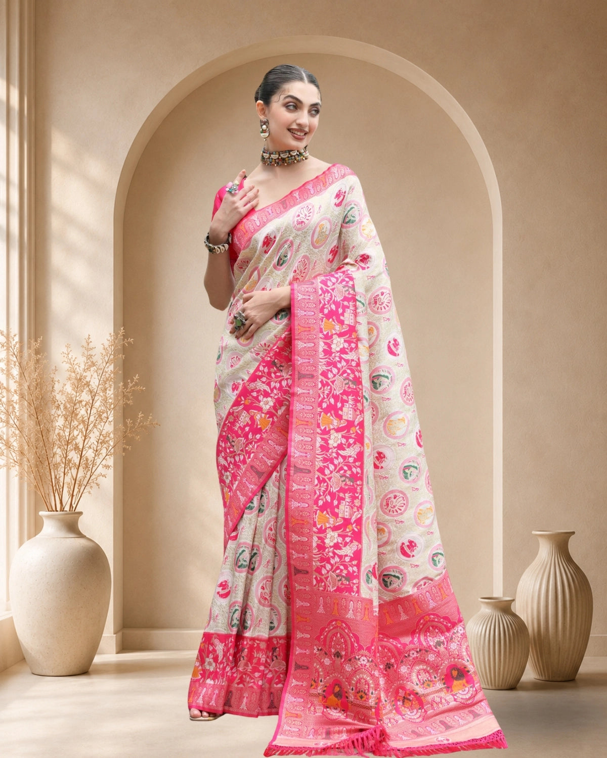 Premium Banarasi Silk Patola Saree with Meena & Zari Weaving Rich Pallu