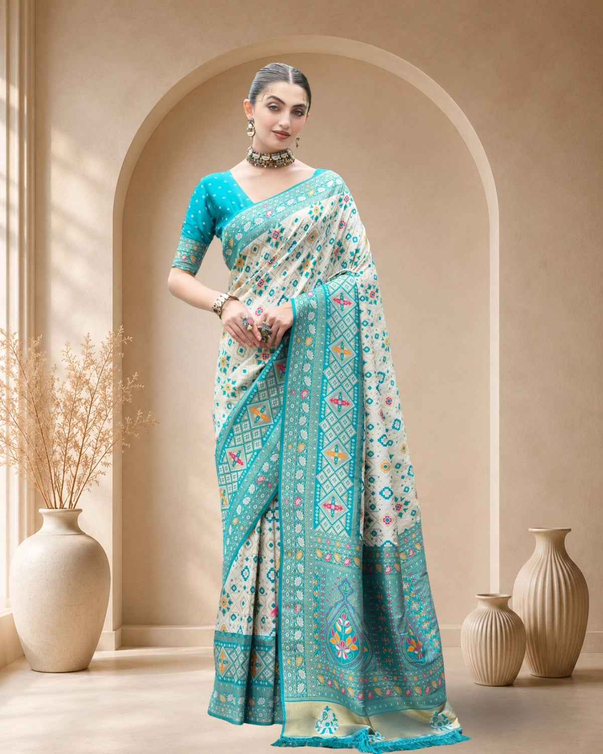 Premium Banarasi Silk Patola Saree with Meena & Zari Weaving Rich Pallu