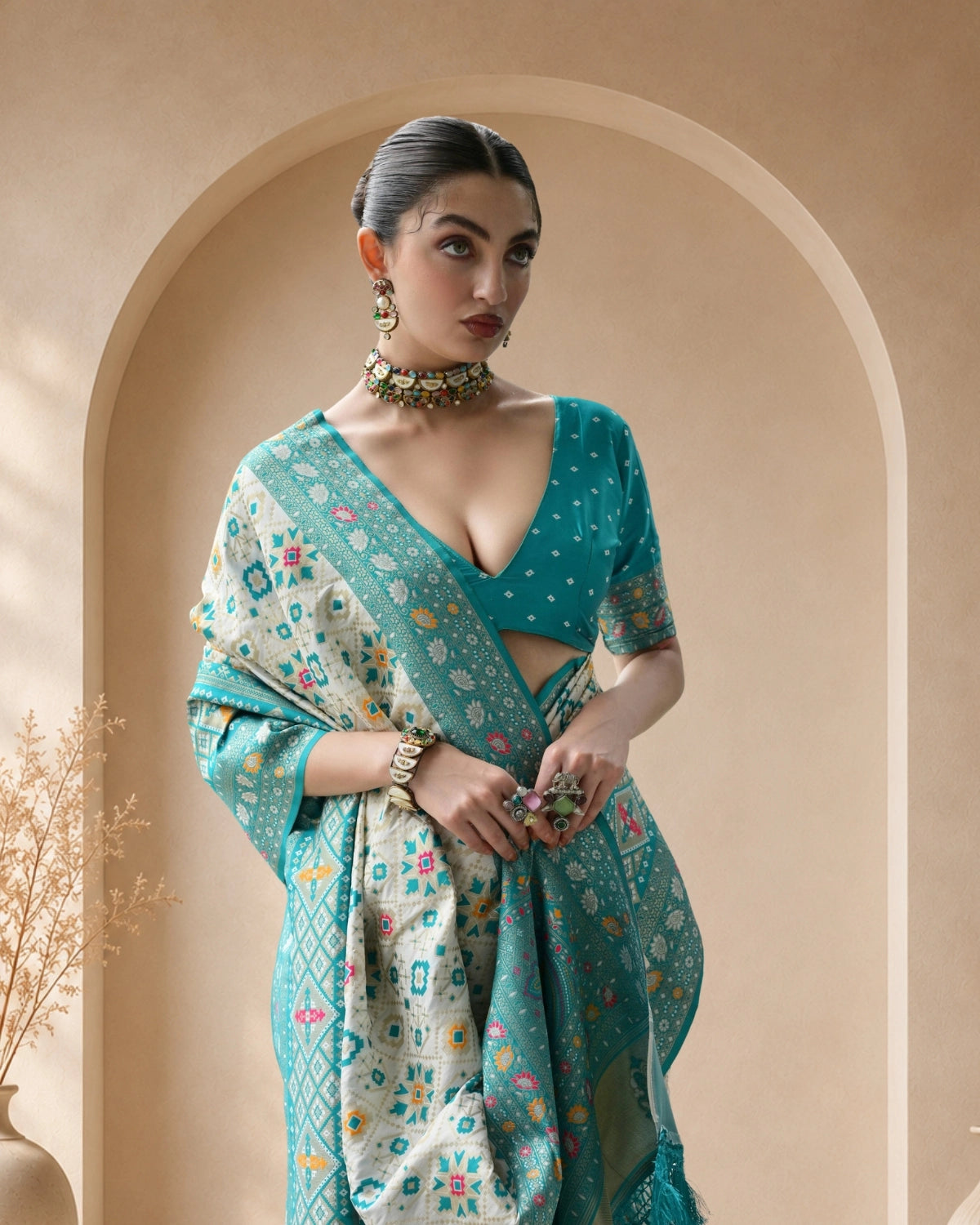 Premium Banarasi Silk Patola Saree with Meena & Zari Weaving Rich Pallu